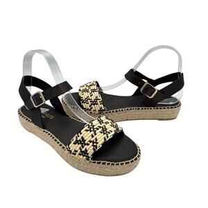 Paseart Neutral Black Woven Strappy Espadrille Platform Sandals Vacation Boho